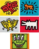 Keith Haring, Icons, 1990, The complete set of five screenprints in colours with embossing, on Arches Cover paper, the full sheets, all contained in the original red linen-covered portfolio