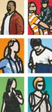 Tourists by Julian Opie, 2014, The complete set of six screenprints with hand-painting on Somerset Velvet paper, with full margins, all contained in sp, sold Jan 2017