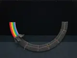 Patrick Hughes, Dark Rainbow Present, 1978, Wood and fibreboard multiple painted in emulsion with collage elements of wood painted in poster paint in colours with black paper and string