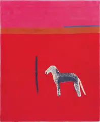 Craigie Aitchison, Bedlington In Red, 2012, Wool pile tapestry in colours