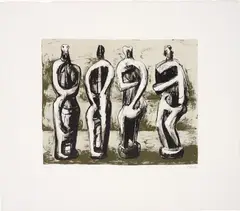 Four Standing Figures by Henry Moore, 1978, Lithograph in colours, on T H Saunders paper, with full margins, sold Jan 2017