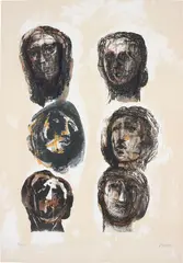 Henry Moore, Six Heads Olympians, 1982, Lithograph in colours, on BFK Rives paper, the full sheet