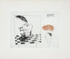 Disintegration, pl. 7 from A Rake's Progress by David Hockney, 1961-63, Etching and aquatint, in black and red, on Crispbrook Royal Hotpress paper, with full margins, sold Jan 2017
