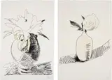 Andy Warhol, Flowers (Hand-Coloured): two plates, 1974, Two screenprints with hand-colouring in Dr. Martin's aniline watercolor dyes (faded), on J. Green mouldmade paper, the full sheets