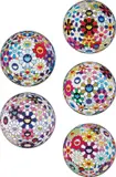 Flower Ball (3-D) Sequoia sempervirens; Flower Ball (Lots of Colors); Flowerball sexual Violet No. 1 (3D); Right There, The Breadth of the Human Heart; and Flower Ball (3-D) Autumn 2004 by Takashi Murakami, 2013, Five offset lithographs in colours, on smooth wove paper, the full sheets, sold Jan 2017