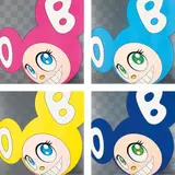 And then and then and then and then and then (Pink); And then and then and then and then and then (Aqua Blue); And then and then and then and then and then (Yellow); and And then and then and then and then and then (Blue) by Takashi Murakami, 1999, Four offset lithographs in colours, on smooth wove paper, the full sheets, sold Jan 2017
