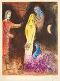 Chloé vêtue et coiffée par Cléariste (Chloe Dressed and Capped by Cleariste), pl.38 from Daphnis et Chloé by Marc Chagall, 1961, Lithograph in colours, on Arches paper, the full sheet, offered Jun 2017