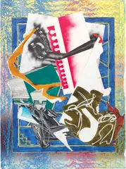 Going Abroad, from Waves II by Frank Stella, 1985-1989, Screenprint with lithograph and linocut in colours with hand-colouring and collage, on T.H. Saunders paper, the full she, sold Jun 2017