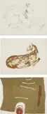 Elisabeth Frink & and William Scott, Man and Horse II; Reclining Horse; and Scalpay, 1971; 1972-76; and 1963, Three works comprising two lithographs in colours by Elisabeth Frink, and one lithograph in colours by William Scott, all on various wove papers, with full margins and the full sheet