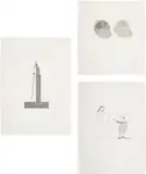 David Hockney, The Tower Had One Window; Straw on the Left, Gold on the Right; and Pleading for the Child, plates 16, 36 and 37 from Illustrations for Six Fairy Tales from the Brothers Grimm, 1969, Three etchings, one with aquatint and one with soft-ground etching, on Hodgkinson hand-made wove paper watermarked 'DH / PP', with full margins