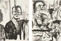 Albert Oehlen, Untitled; and Untitled, 1998, Two lithographs, on Somerset paper, the full sheets