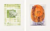 Martin Kippenberger, Die Eierfrau (Eggwoman); and Burlington meets Burberries II, 1996, Two etching and aquatints in colours, on Somerset paper, with full margins
