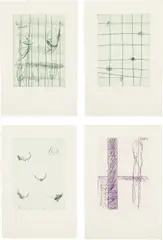 Günther Förg, Untitled (four works), 1990-1993, Four drypoints, three in green and one in purple, on Hahnemühle paper, with full margins
