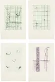 Günther Förg, Untitled (four works), 1990-1993, Four drypoints, three in green and one in purple, on Hahnemühle paper, with full margins
