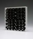 Helios by Victor Vasarely, 1967, Screenprint in black on the interior of two Plexiglas plates contained in a white plastic frame, sold Jun 2017