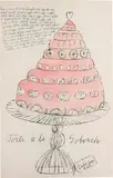 Andy Warhol, Torte a la Dobosch, from Wild Raspberries, 1959, Offset lithograph with hand-colouring in watercolour, on laid paper, the full sheet