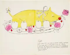 Piglet, from Wild Raspberries by Andy Warhol, 1959, Lithograph with hand-colouring in watercolour, on folded laid paper (as issued), the full sheet, offered Jun 2017
