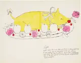 Andy Warhol, Piglet, from Wild Raspberries, 1959, Lithograph with hand-colouring in watercolour, on folded laid paper (as issued), the full sheet
