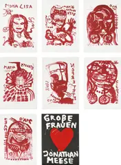 Jonathan Meese, Große Frauen (Great Women), 2007, The complete set of seven lithographs in red, on Magnani paper, with full margins, with justification, the sheets loose, contained in the original black card portfolio with hand-painted cover