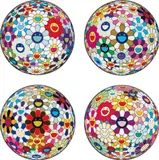Flower Ball (3-D) Sequoia semperivens; Flower Ball (3-D) Autumn 2004; Flower Ball (Lots of Colors); and Flowerball sexual Violet No.1 (3D) by Takashi Murakami, 2013, Four offset lithographs in colours, on smooth wove paper, the full sheets, sold Jun 2017
