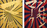 Mark Grotjahn and Takashi Murakami, Untitled (Canary Yellow and Black Butterfly 830); and Untitled (Scarlet Lake and Indigo Blue Butterfly 826)