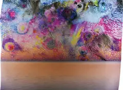 Chloe Sells, Blues from Measuring Infinity, 2016, Unique chromogenic print with watercolour ink, flush-mounted to linen