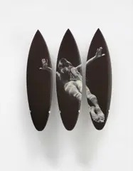 Michael Dweck, Triple Gidget from Sculptural Forms, 2015, Triptych comprised of three archival pigment prints on silk, polyurethane, resin, fibreglass. Accompanied by the artist's aluminium wall-mounting brackets