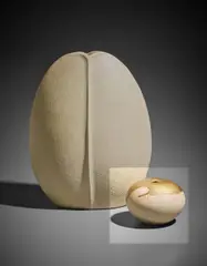 Vase by Edouard Chapallaz, 1985, Stoneware, iron speckles in the body, gold splash on the shoulder, sold Apr 2017