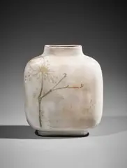 Large flat vase by Francine Del Pierre, 1963, Earthenware, grey glaze with a floral motif, sold Apr 2017