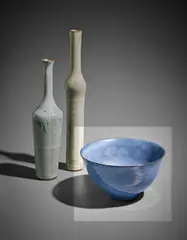 Bowl by Francine Del Pierre, 1967, Earthenware, cobalt glaze with foliate motif, sold Apr 2017