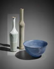 Bottle by Francine Del Pierre, 1965, Earthenware, grey glaze over a design of lattice work panels, sold Apr 2017
