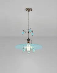 Edwin Lutyens, Rare six beaded ‘Halo’ ceiling light, designed for Gledstone Hall, Skipton, North Yorkshire, 1922-1926, Coloured glass, silver-plated brass