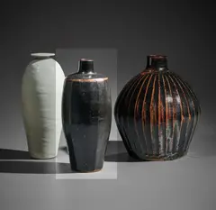 Vase by Bernard Leach, 1966, Stoneware, tenmoku glaze over a fluted body, sold Apr 2017