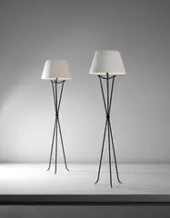 Jean-Michel Frank, Pair of standard lamps, designed 1921, executed circa 1940, Painted tubular iron, paper shade