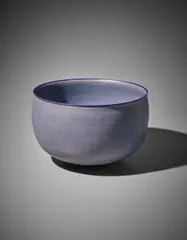 Bowl by Alev Ebüzziya Siesbye, 1988, Stoneware, dark blue glaze, unglazed band and cobalt glaze blue lip, sold Apr 2017
