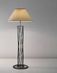 Jean Royere, 'Mirabeau' standard lamp, circa 1955, Painted tubular iron, brass, aluminium, fabric shade