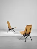 Pair of 'Antony' chairs, model no. 356 by Jean Prouvé, designed 1954, Bent beech laminated plywood, painted steel, aluminium, sold Apr 2017