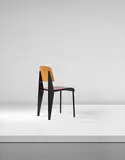 'Semi-metal' chair, model no. 305 by Jean Prouvé, designed 1950, produced 1950-1969, Painted steel, painted tubular steel, oak-veneered plywood, rubber, sold Apr 2017