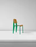 'Semi-metal' chair, model no. 305 by Jean Prouvé, designed 1950, produced 1950-1969, Painted steel, painted tubular steel, oak-veneered plywood, rubber, sold Apr 2017
