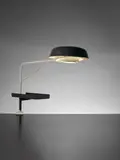 Robert Mathieu, Rare pivoting desk lamp and paper tray, circa 1950, Painted aluminium, painted tubular steel, painted steel