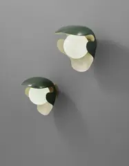 Palle Suenson, Pair of large wall lights, designed for the canteen, Aarhus Oil Factory A/S, circa 1940, Painted brass, brass, opaque glass