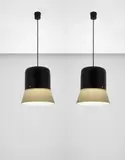 Pair of rare ceiling lights by Gino Sarfatti, circa 1962, Painted aluminium, aluminium, coloured glass, sold Apr 2017
