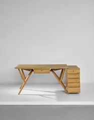 Carlo Mollino, Desk, designed for the Lattes Publishing House, Turin, 1953-1954, Laminated ash wood, ash-veneered wood, Fibrosil, brass