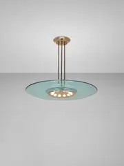 Ceiling light, model no. 1508 by Max Ingrand, circa 1954, Tubular brass, brass, painted metal, coloured glass, glass, sold Apr 2017