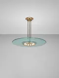 Max Ingrand, Ceiling light, model no. 1508, circa 1954, Tubular brass, brass, painted metal, coloured glass, glass