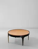 Fontana Arte, Coffee table, circa 1958, Coloured mirrored convex glass, glass, painted metal, brass