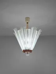 Tomaso Buzzi, Rare ceiling light, model no. 5235, 1931-1935, Lattimo aurato and pulegoso glass, tubular brass, brass