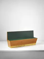 Bench, designed for the public administration offices, Forlí, Italy by Gio Ponti, 1940s, Laminated plywood, stained beech-veneered wood, stained beech, brass, sold Apr 2017