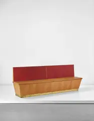 Bench, designed for the public administration offices, Forlí, Italy by Gio Ponti, 1940s, Laminated plywood, stained beech veneered wood, stained beech, pine, brass, sold Apr 2017