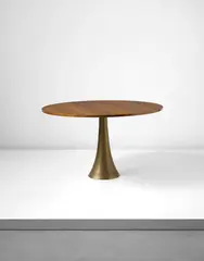 Early low table by Angelo Mangiarotti, circa 1959, Walnut, walnut-veneered wood, bronze, sold Apr 2017